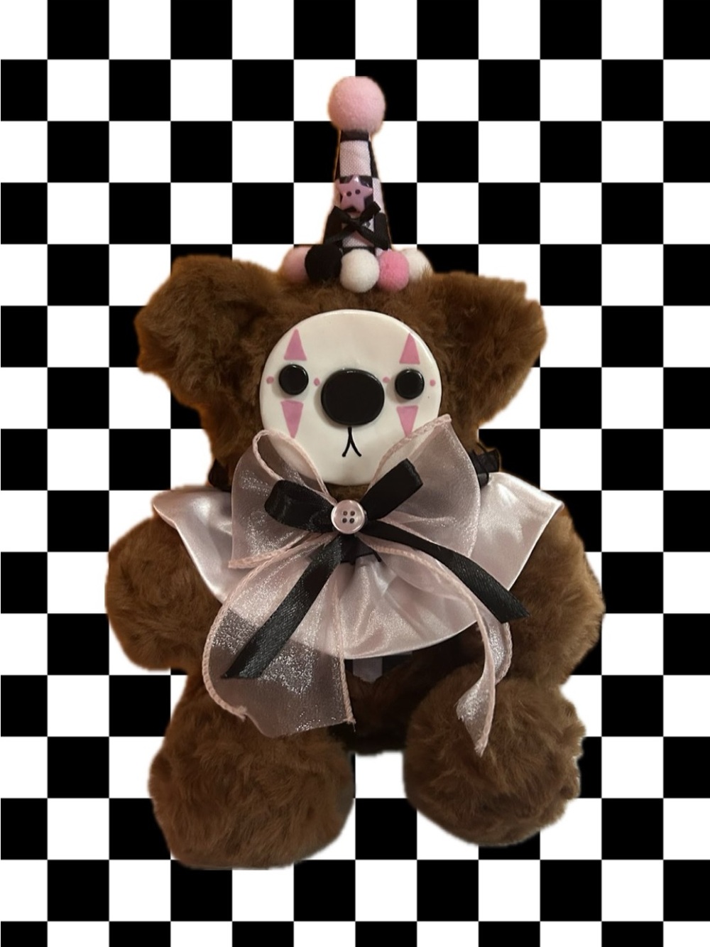 Plush Brown Clown Bear with Pink Accents